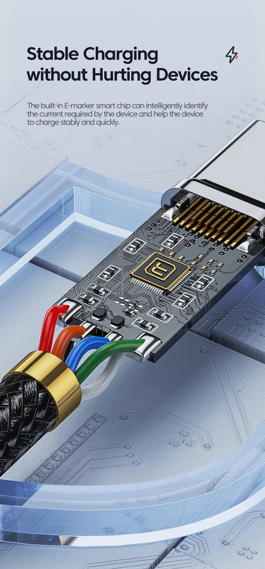 Smart Fast-Charge USB-C Cable with E-Marker Chip