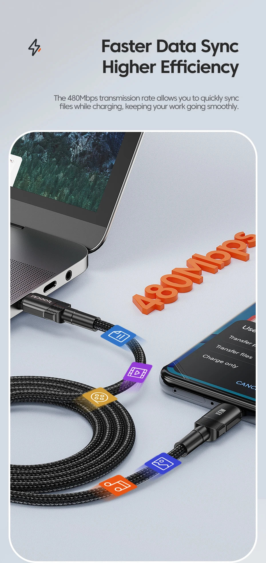 Smart Fast-Charge USB-C Cable with E-Marker Chip