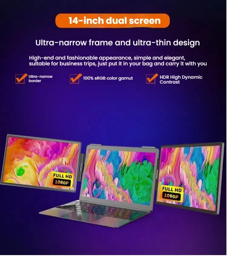 14-Inch Dual Screen Laptop Extender – FHD IPS | Plug & Play